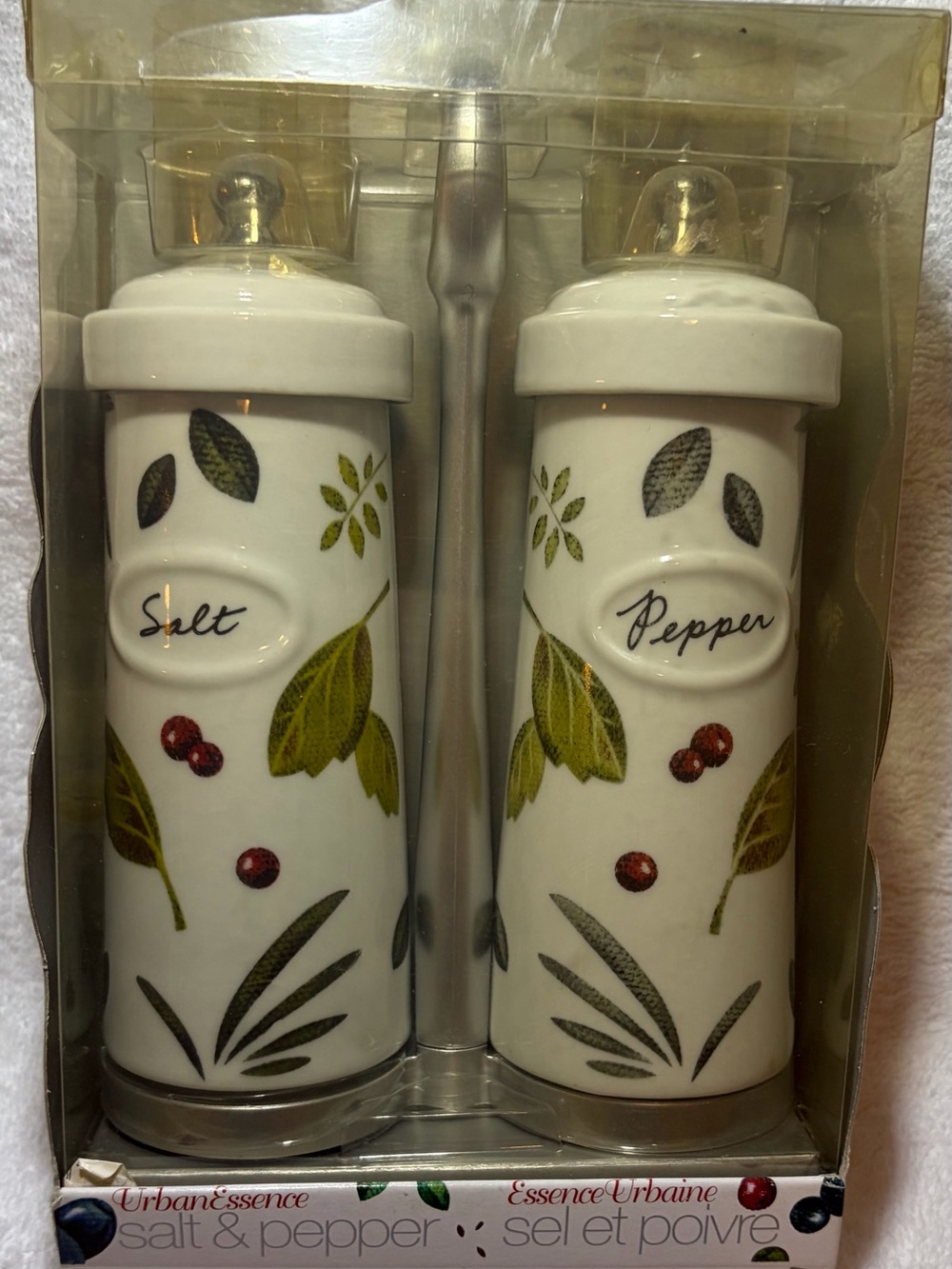 Joie Salt and Pepper Shakers Set with Holder  Retired. CERP3-1134